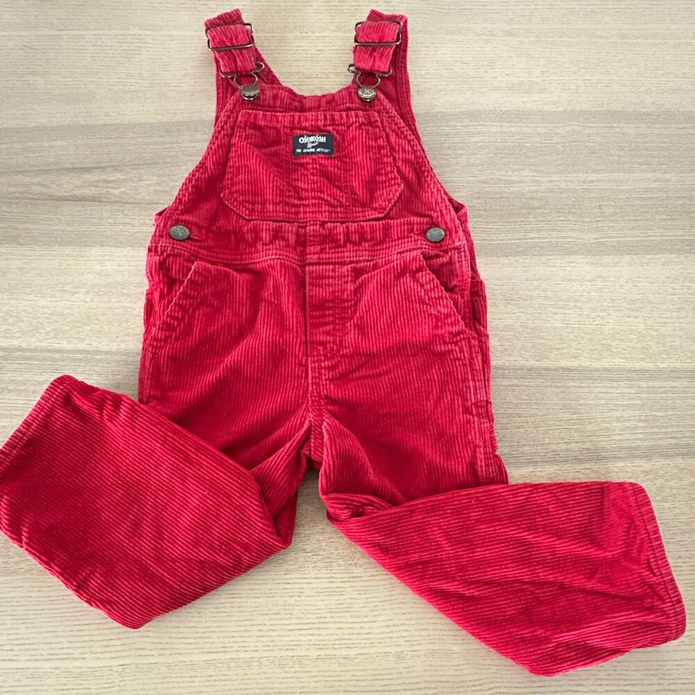 OshKosh B'gosh 3T Red Corduroy Overalls One-Piece Adjustable Straps Pockets
